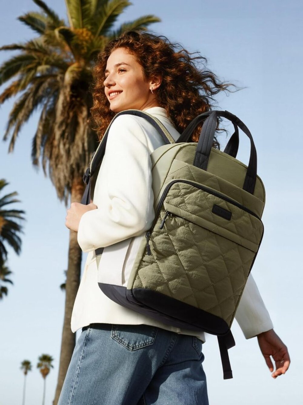 Puffer Backpack for Women Fits 15.6 Inch Laptop, Quilted Travel Backpacks Purse - Picture 5 of 7